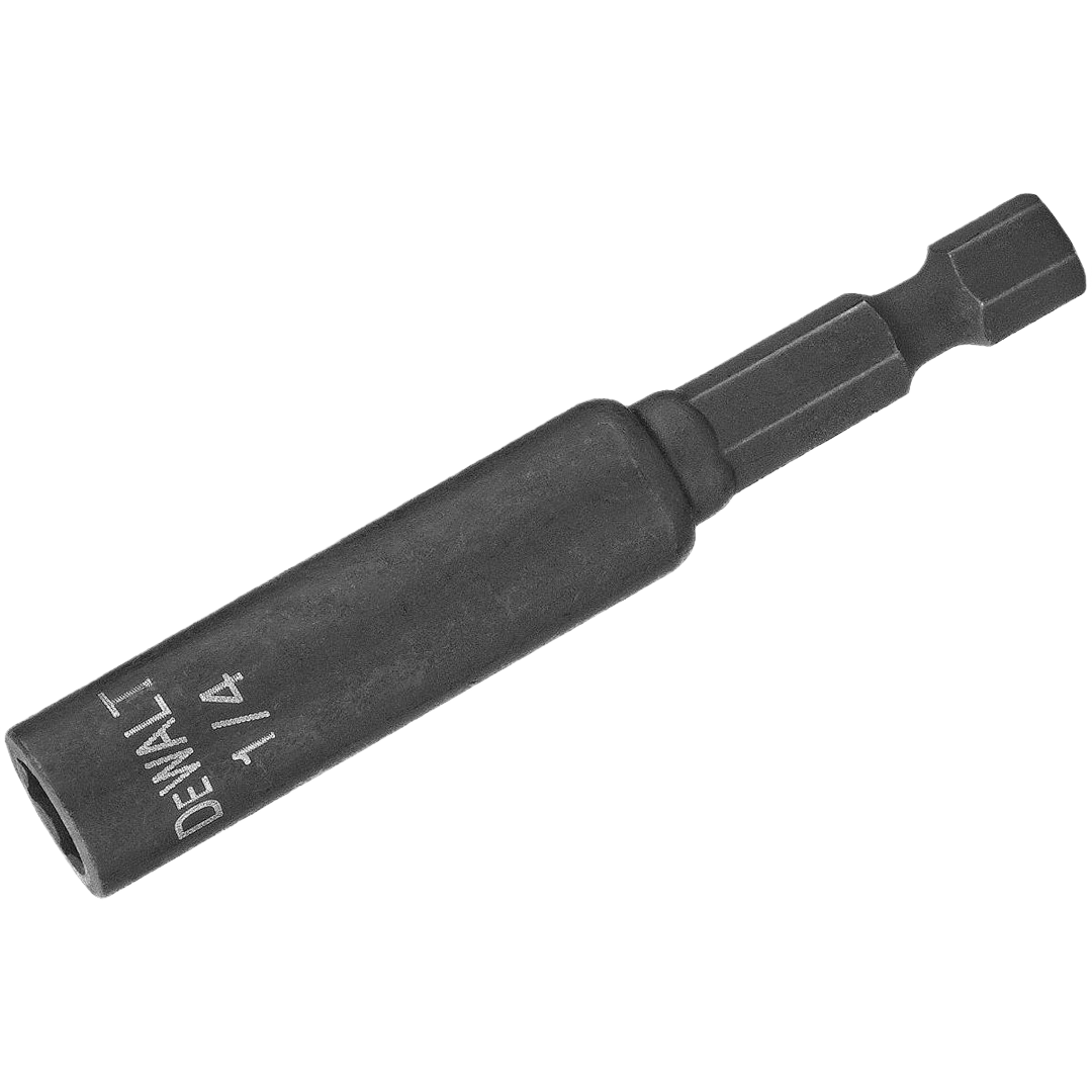 Black magnetic nut driver bit labeled 1/4 inch designed for impact tools in home improvement projects
