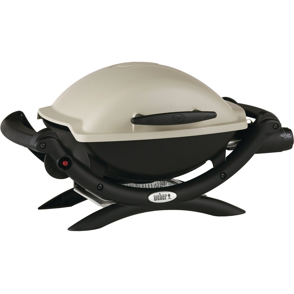 Compact titanium gas grill with porcelain-enameled cast iron grates, ideal for outdoor living and grilling needs