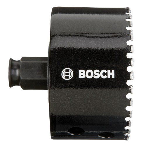 Black Bosch diamond hole saw with serrated edges for fast cutting in power tools and home improvement collections under $100