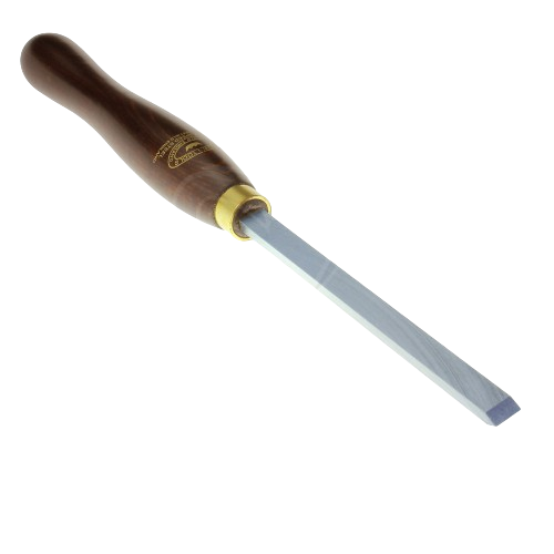 Woodworking tool with polished wooden handle and precision square skew blade for detailed home improvement tasks