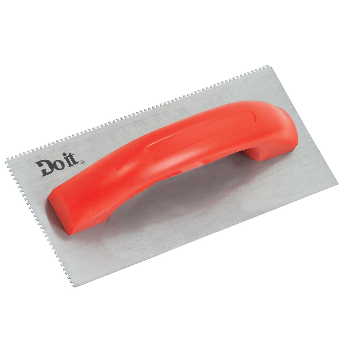Square notched trowel with tempered steel blade and comfortable orange grip for flooring and woodworking tools under $50 collection