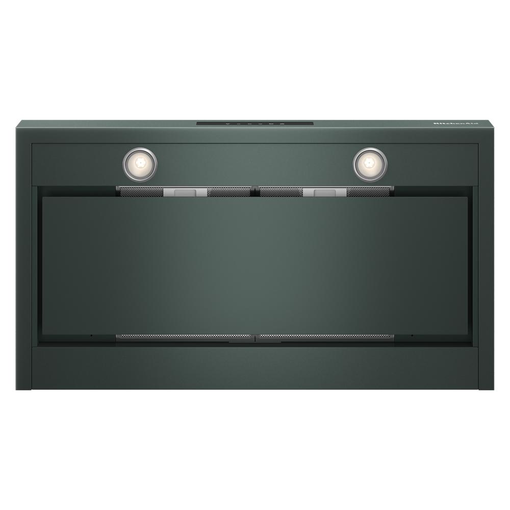 Matte dark wall-mount canopy hood with dual lights and ventilation for kitchen appliances and over the range hoods collection