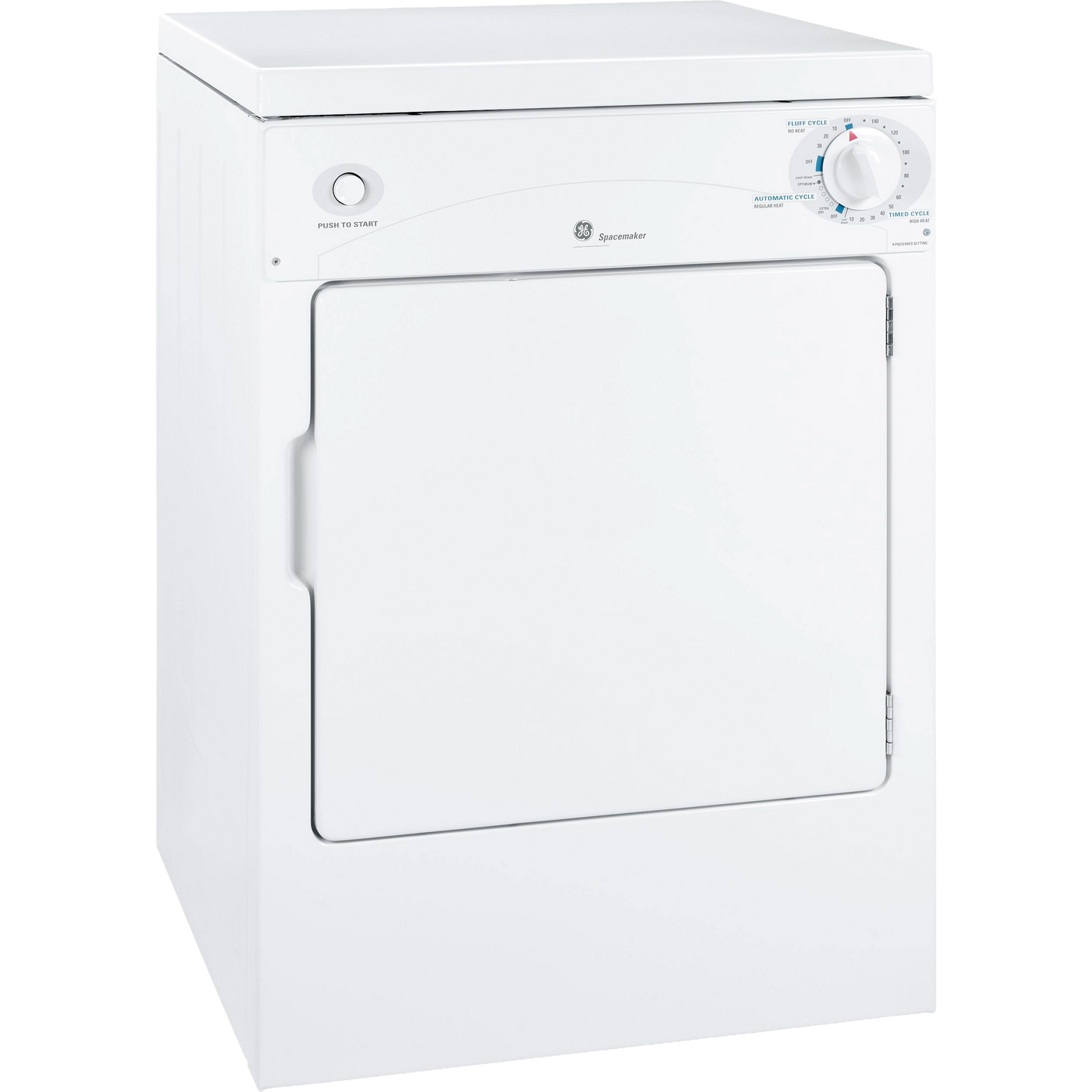 Compact white portable electric dryer with front door and control knob from washers and dryers collection