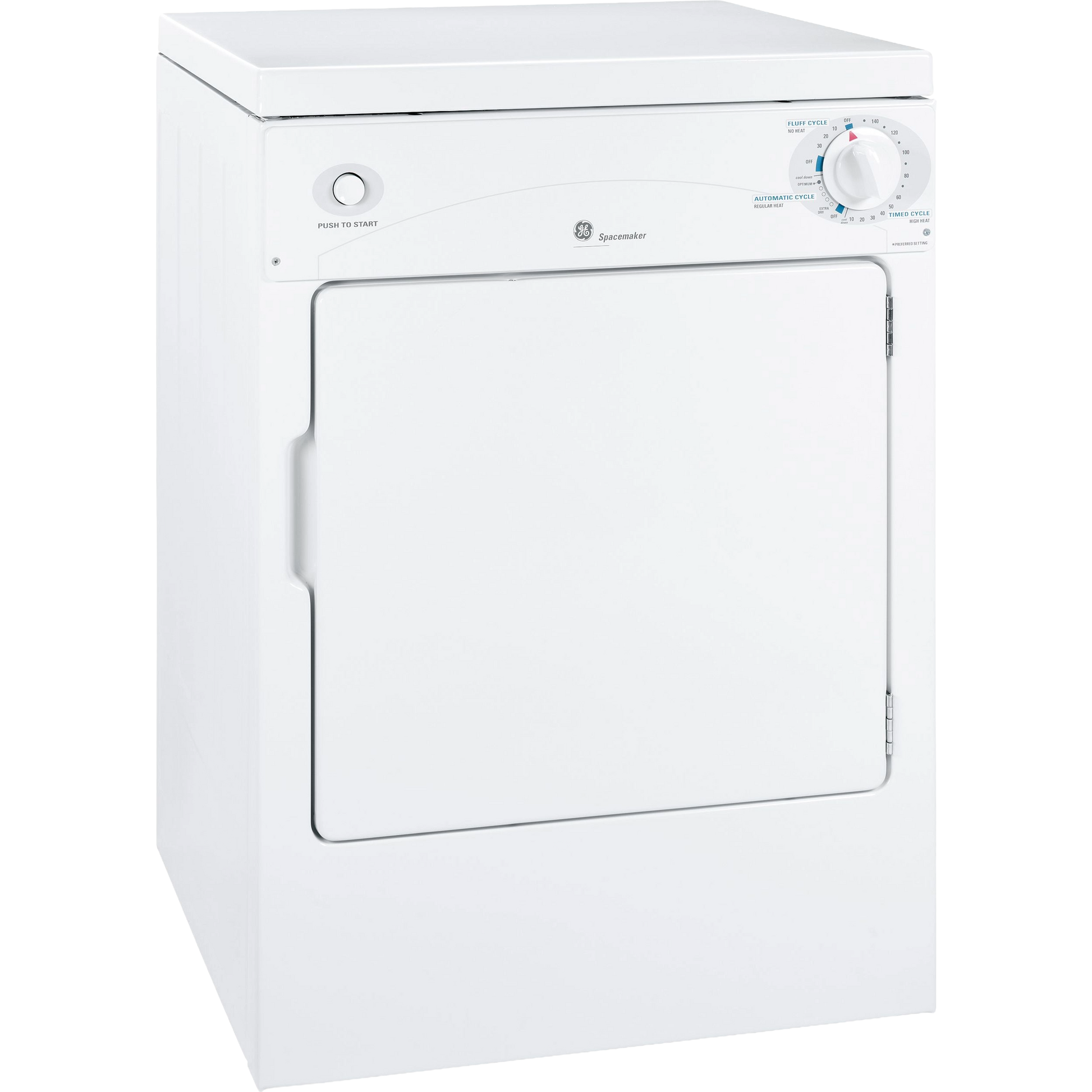 Compact white portable electric dryer with front door and control knob from washers and dryers collection