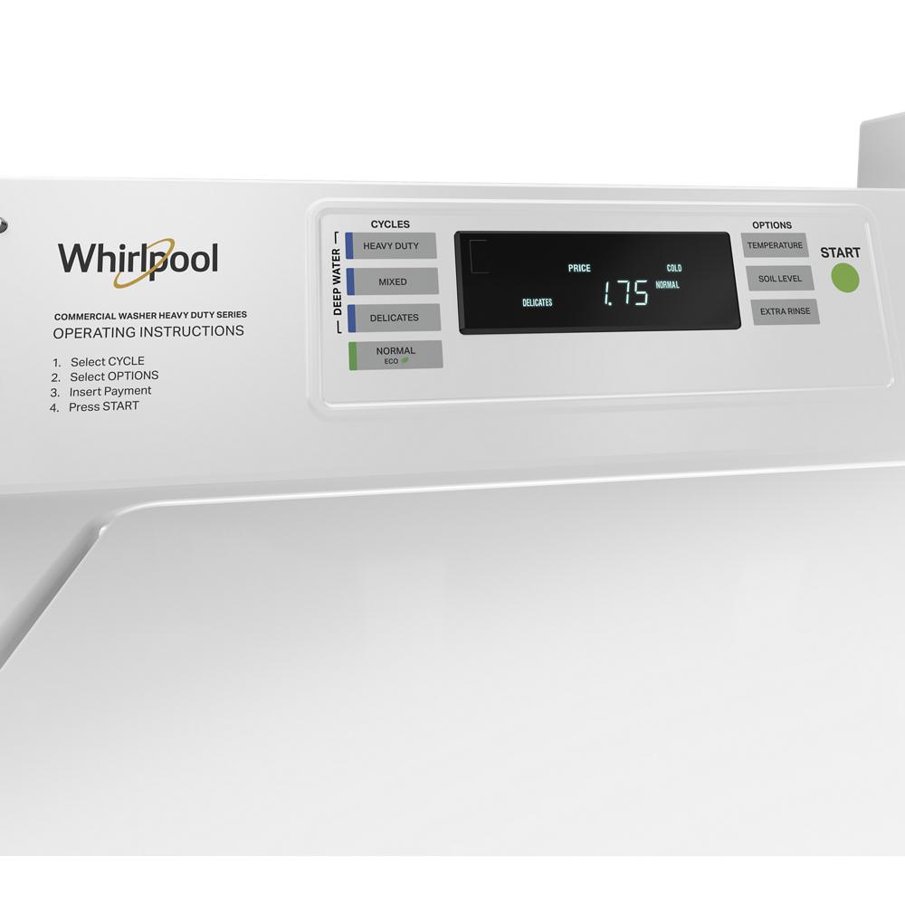 Control panel of commercial top-load washer showing cycle options and digital price display in washers and appliances collection