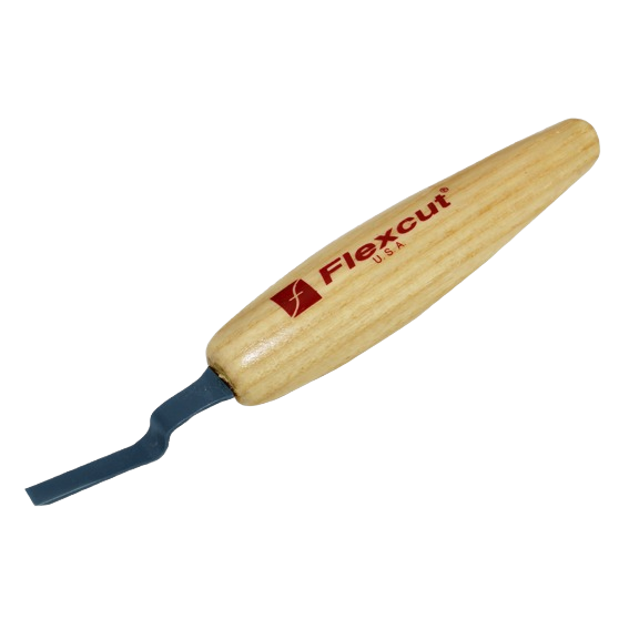 Woodcarving micro tool with doglegged blade and wooden handle for precise detail work in woodworking tools and carving collections