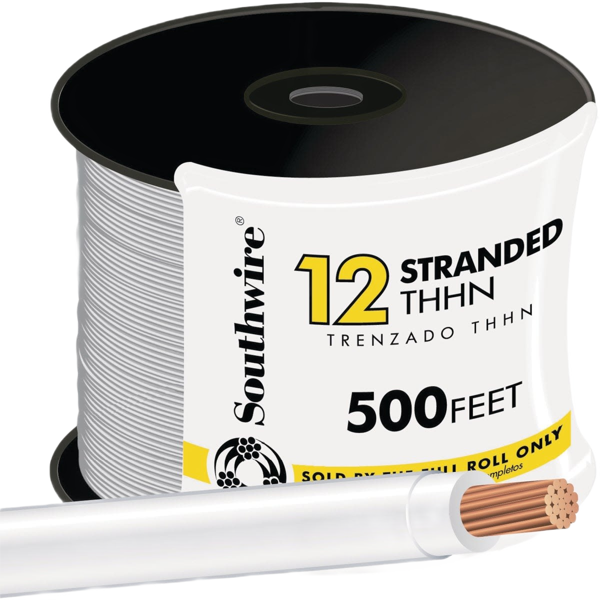 Spool of white stranded electrical wire with copper conductors for building wire and electrical applications in Home Improvement collections