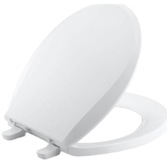 White round front toilet seat with quick release hinges for easy cleaning and replacement in home improvement projects