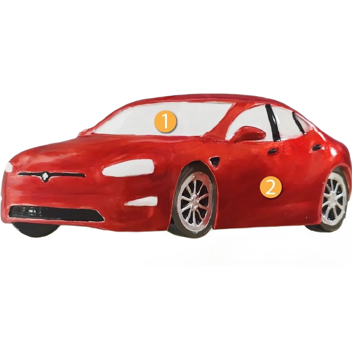 Red electric car ornament with detailed wheels and windows for Christmas Ornaments & Tree Decorations collection