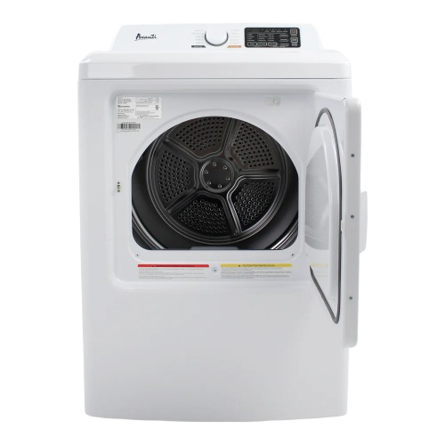 Front view of white natural gas dryer with open door showing empty drum in Dryers and Gas Dryers collections