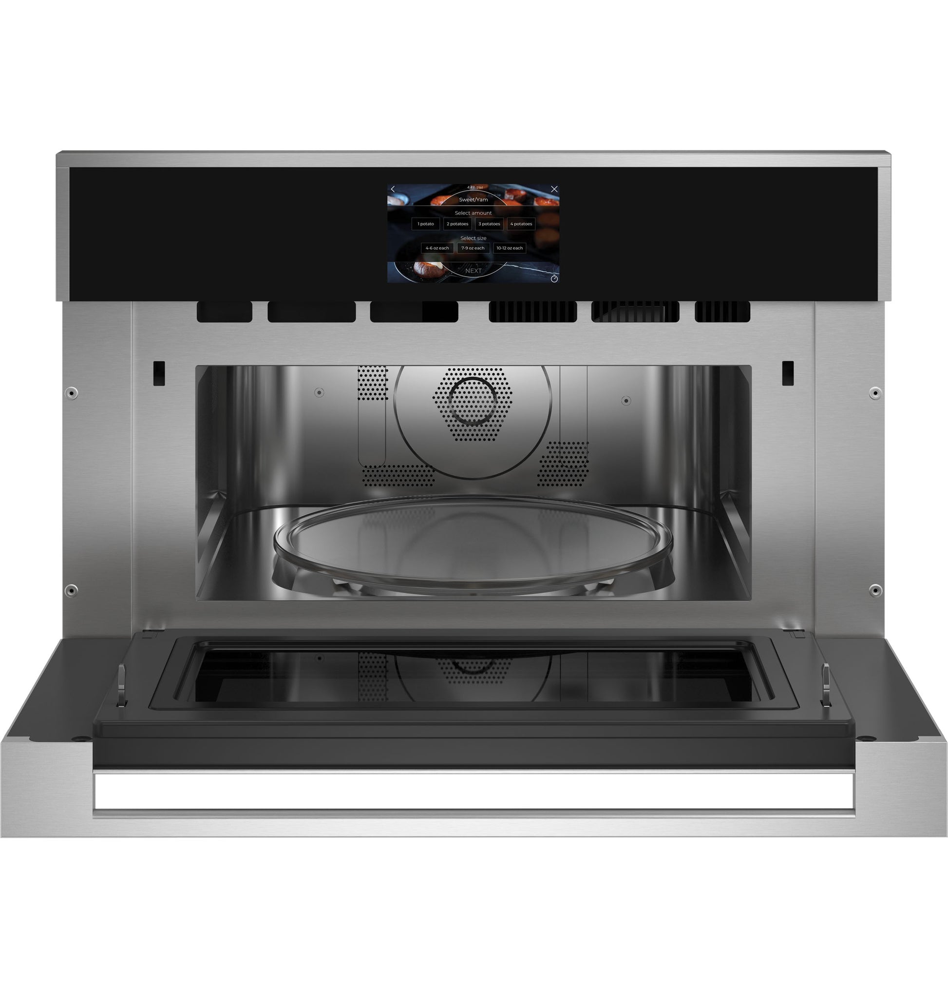 Stainless steel minimalist built-in oven with touchscreen control and advanced cooking features from kitchen appliances collection