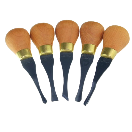Set of five palm carving tools with wooden handles and black steel blades for woodworking and carving under $100 collections
