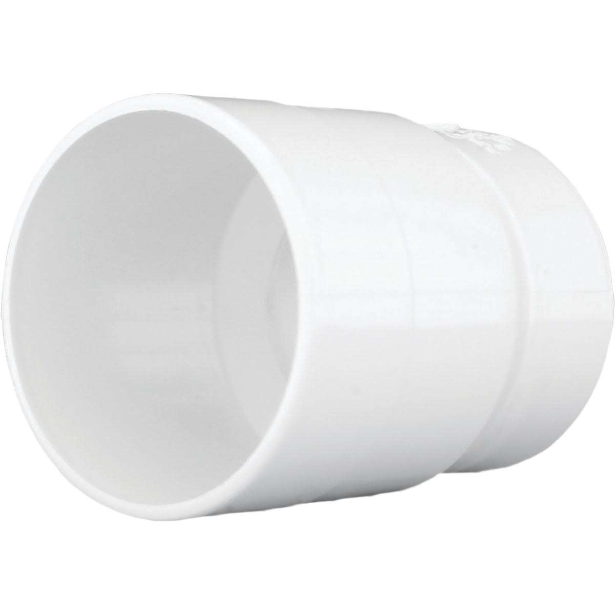 White PVC hub adapter for joining cast-iron hubs to Schedule 40 pipes in plumbing and fittings collections
