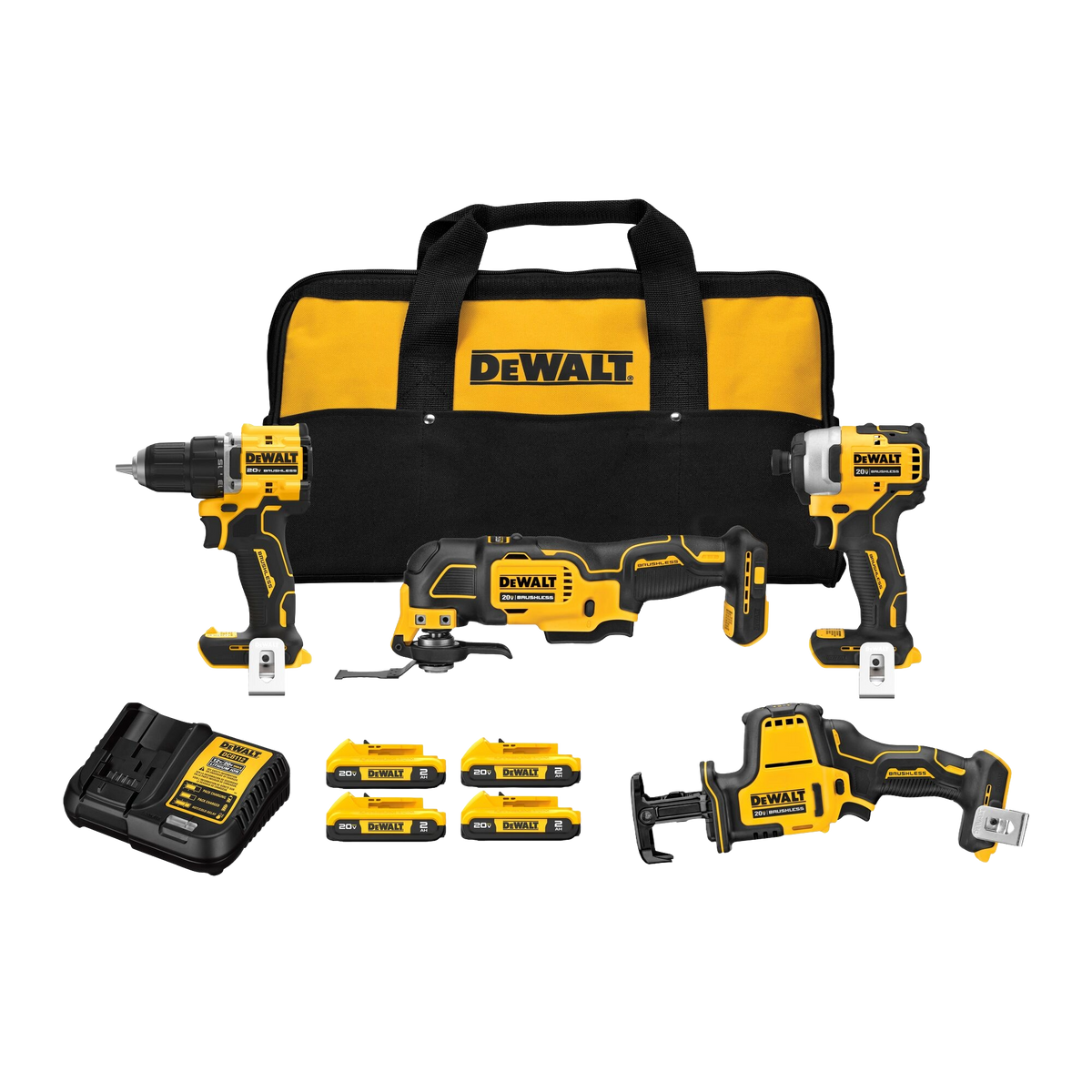 DEWALT ATOMIC 20V MAX* Lithium-Ion Cordless Brushless 4-Tool Combo Kit w/(2) 2.0Ah Batteries