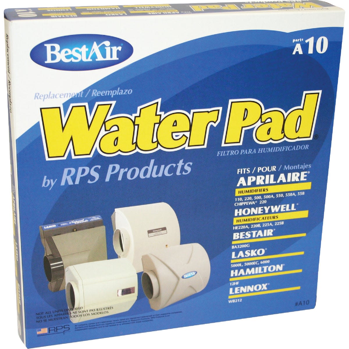 Blue and white box for a humidifier wick filter replacement compatible with multiple brand appliances