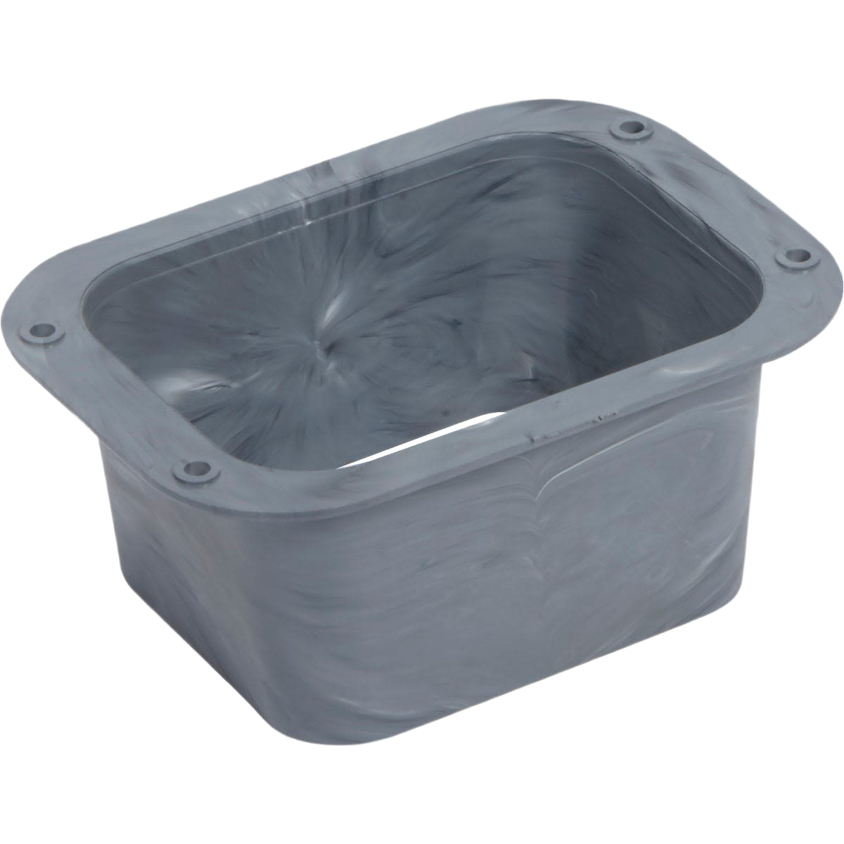 Gray plastic rectangular downspout outlet with mounting holes for home improvement and rainwater management systems