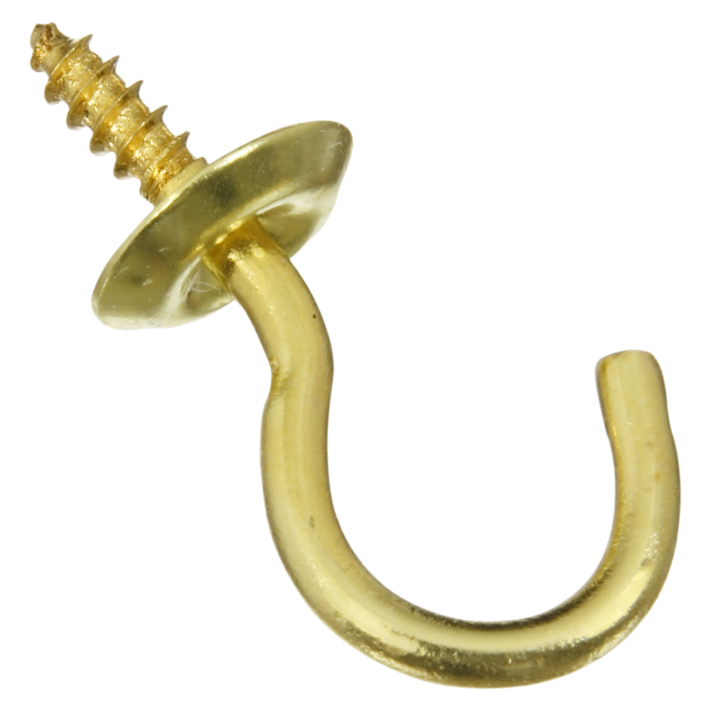 Solid brass cup hook with threaded screw for hanging in hardware and home improvement projects under $50