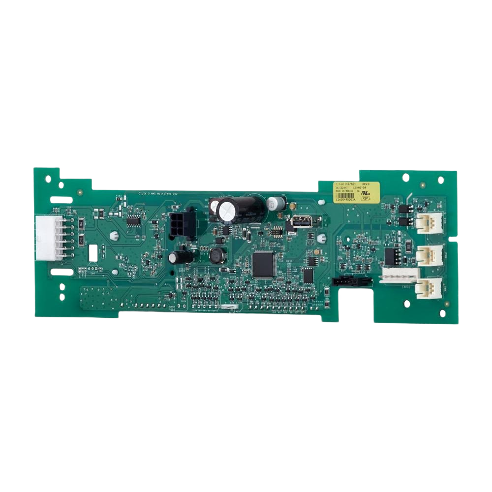 Green printed circuit board with electronic components and connectors from washers and appliances collections