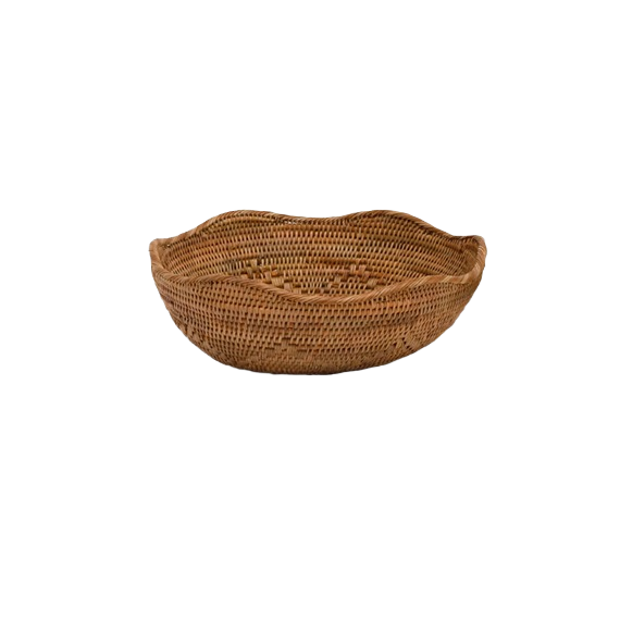 Hand woven rattan bowl with natural finish for versatile home decor and storage in accents and furniture collections under $100