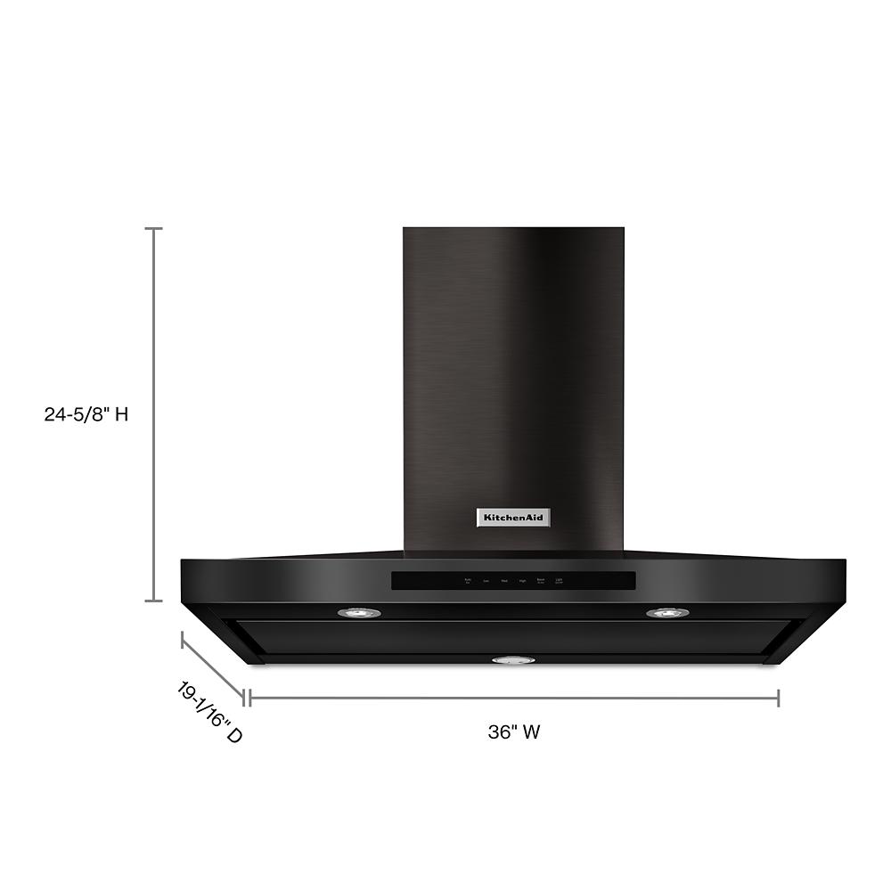 Black 36-inch wall-mount canopy hood with 3-speed auto-sensing ventilation from KitchenAid appliances collection