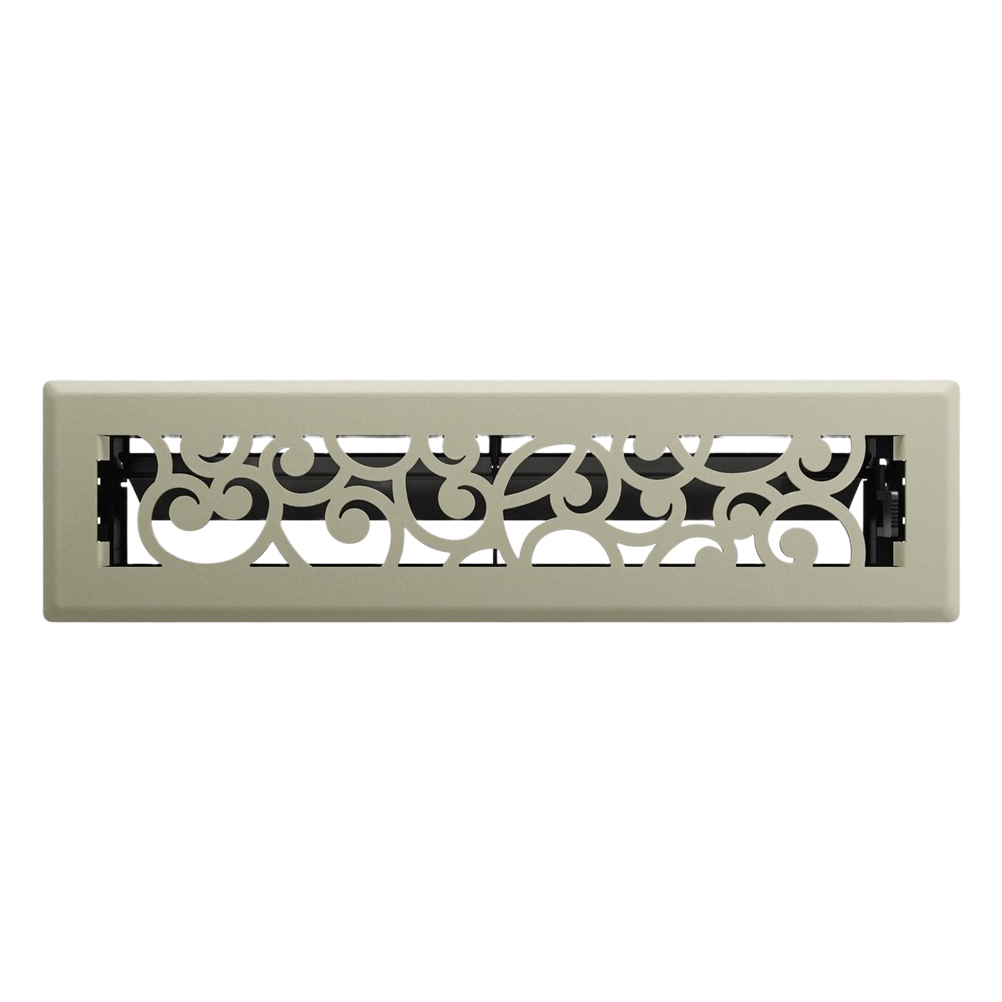 Satin nickel floor register with decorative scrollwork, solid steel faceplate, and adjustable damper for plumbing and home improvement under $50
