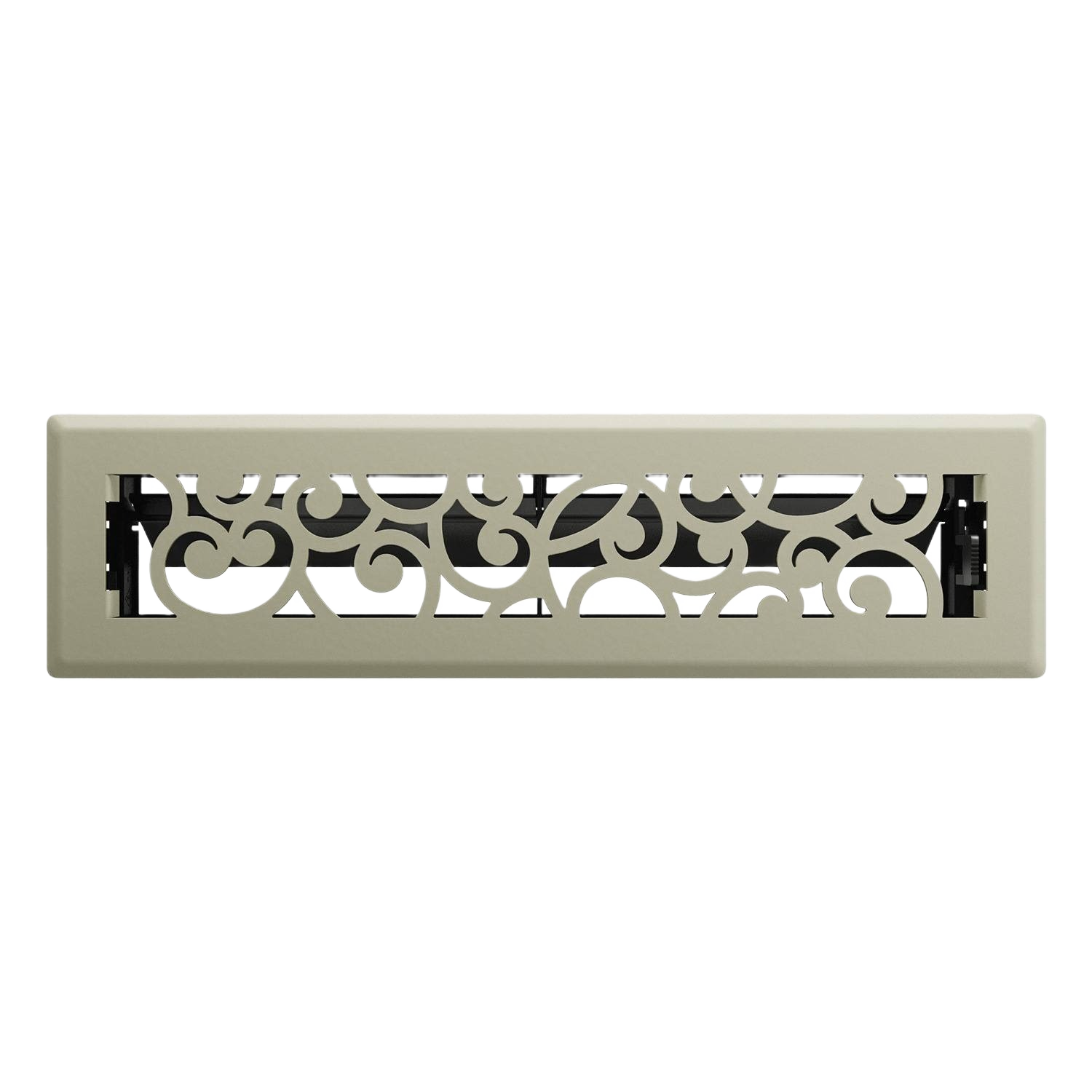 Satin nickel floor register with decorative scrollwork, solid steel faceplate, and adjustable damper for plumbing and home improvement under $50