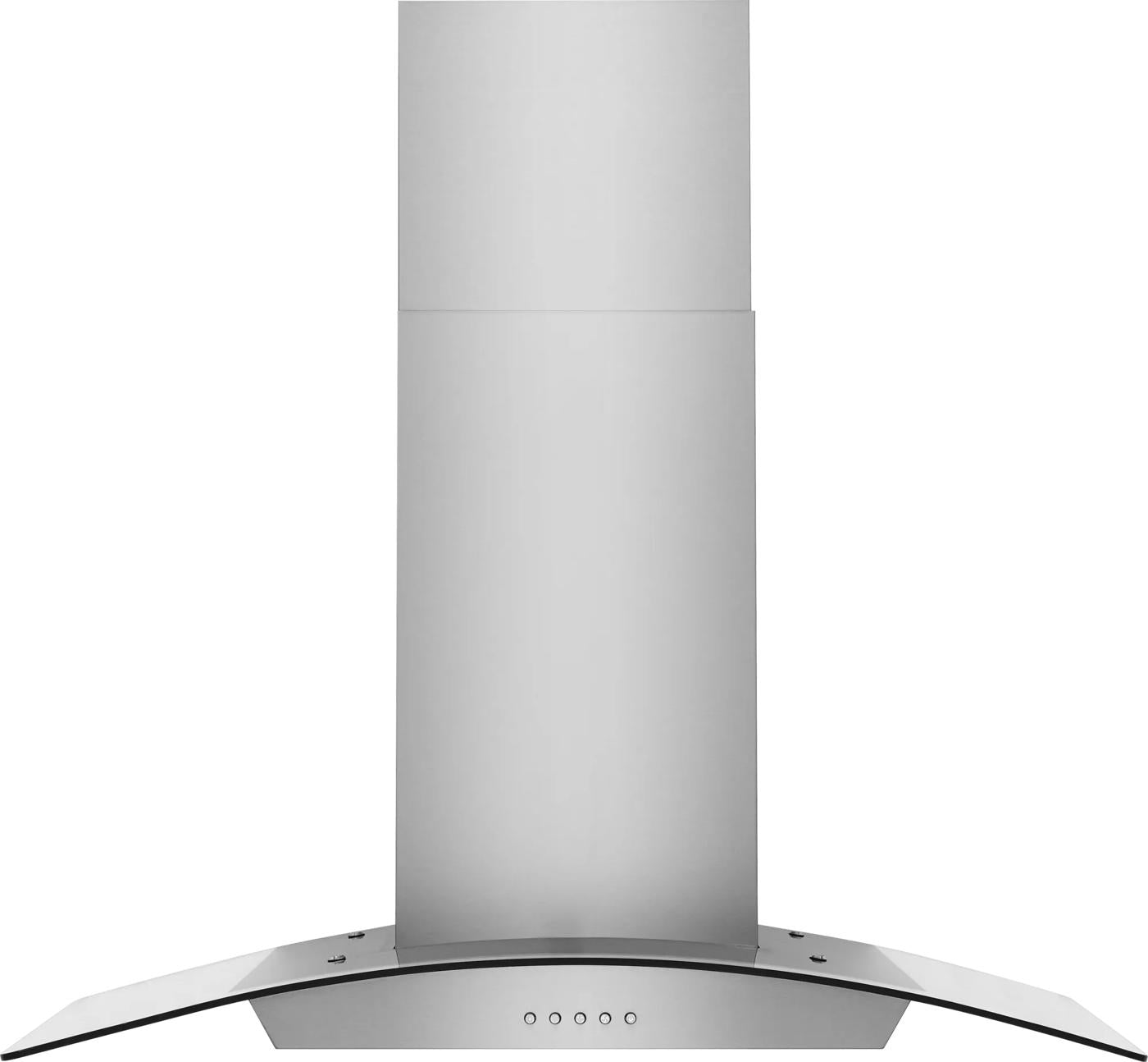stainless steel and glass canopy hood with button controls in over the range hoods collection