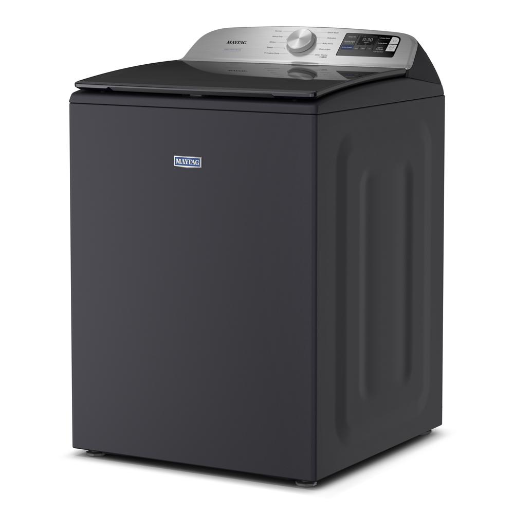 Top load washer in dark gray with stainless steel control panel and digital display from washers and dryers collection
