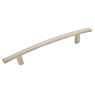 Satin nickel cabinet pull with a sleek curved design for modern home improvement and hardware projects