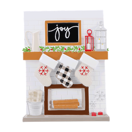 Cozy fireplace mantle ornament with personalized family stockings, holiday greenery, and festive lanterns for Christmas decor under 50 dollars