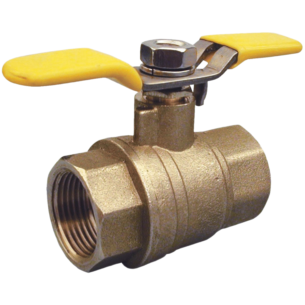 Brass ball valve with full port design and yellow handle for plumbing and home improvement projects under $50