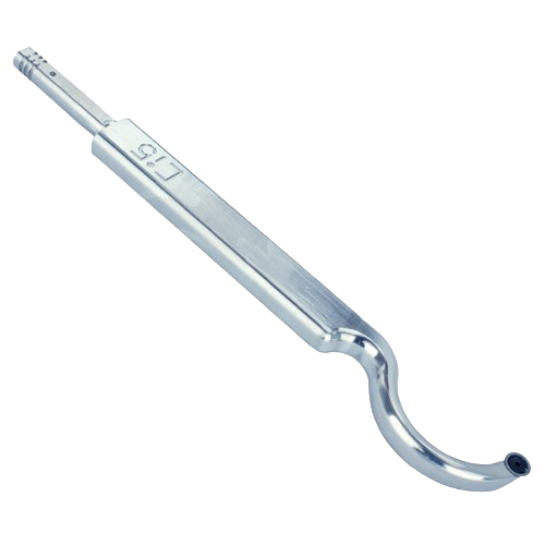 Mid-size unhandled wood carving tool with a curved metal blade for shaping and hollowing wood surfaces