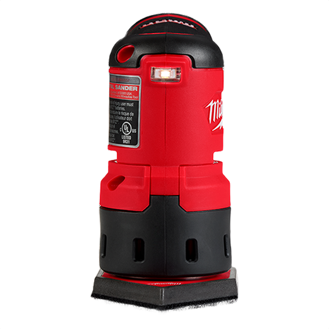 Compact red and black cordless detail sander with ergonomic design for precision sanding in tools and home improvement tasks