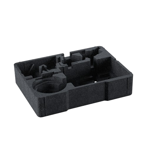 Black molded storage tray with custom compartments for organizing woodturning tools and accessories in home improvement tasks