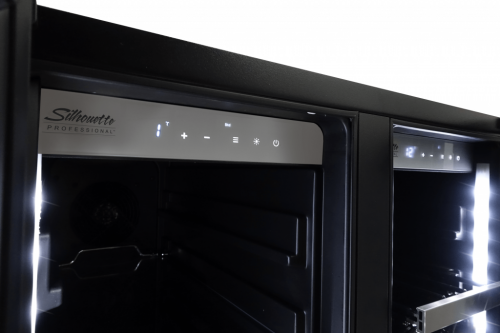 Close-up of black Silhouette Professional beverage center interior with digital control panel in Appliances collection