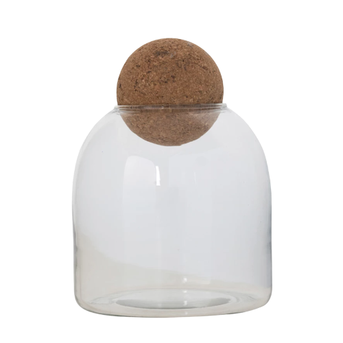 Clear glass jar with rounded cork ball lid for kitchen storage and tableware under $50 collection