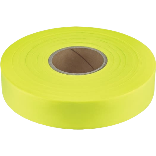 Roll of bright yellow plastic flagging tape used for marking and measuring in woodworking and hand tools collections