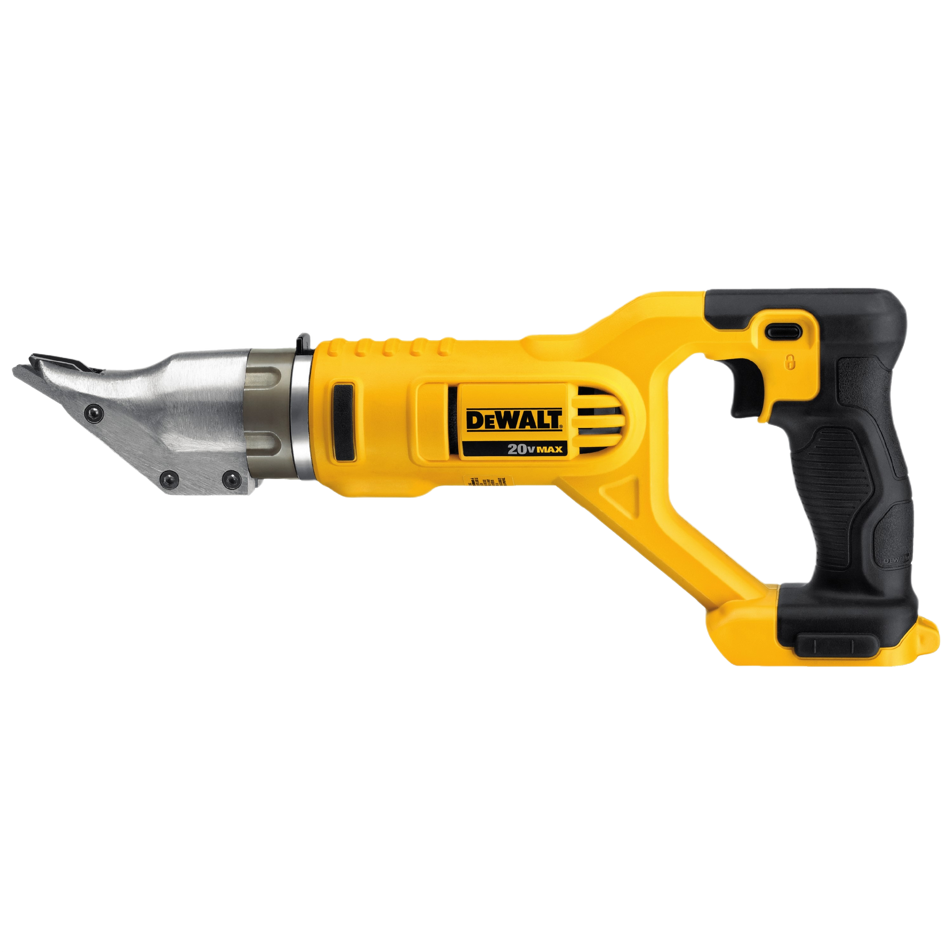Cordless yellow and black swivel head metal shear designed for precision cutting in home improvement projects