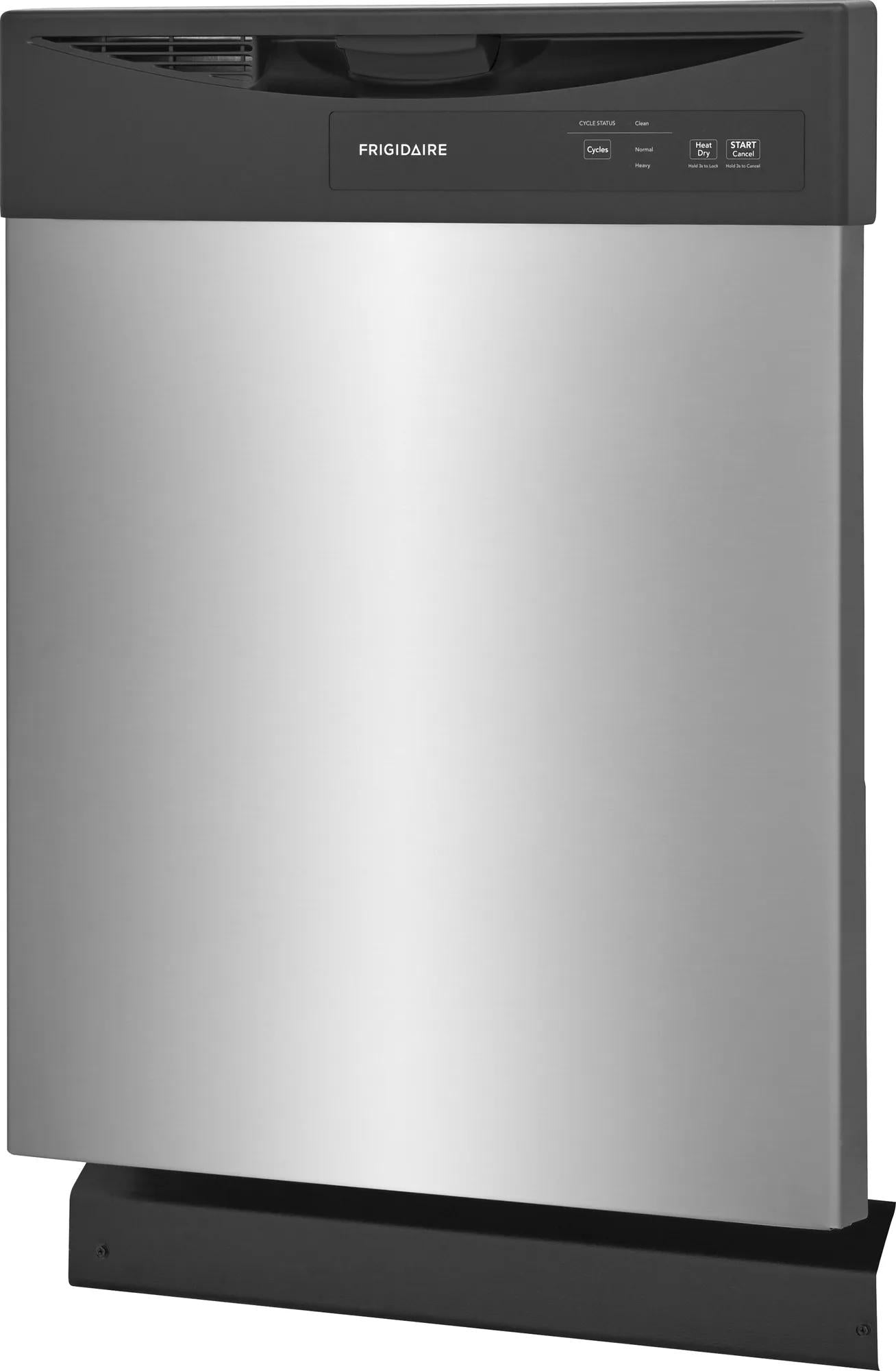 Stainless steel built-in dishwasher with black top control panel for kitchen appliance and home improvement use