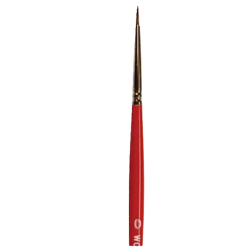 Fine round paintbrush with soft red sable bristles and a red handle, part of Wooster Brush collection under $50.