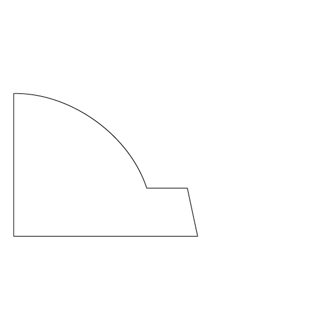 Line drawing of a molding profile with curved and straight edges for home improvement and woodworking projects