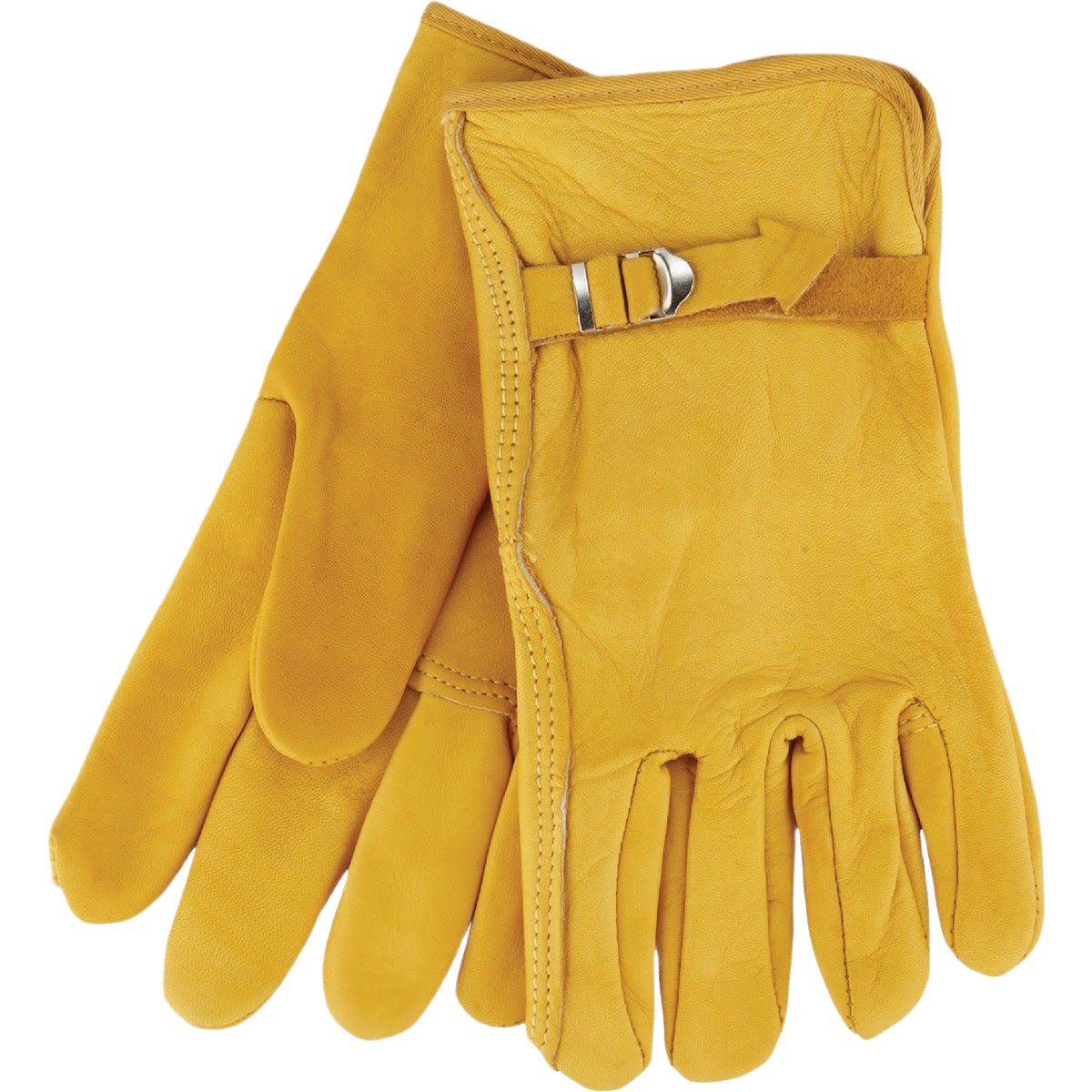 Pair of tan leather driver gloves with adjustable wrist strap for outdoor work and safety in work gloves collection