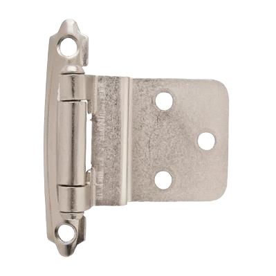 Satin nickel cabinet hinge with self-closing feature for furniture and hardware projects under $50