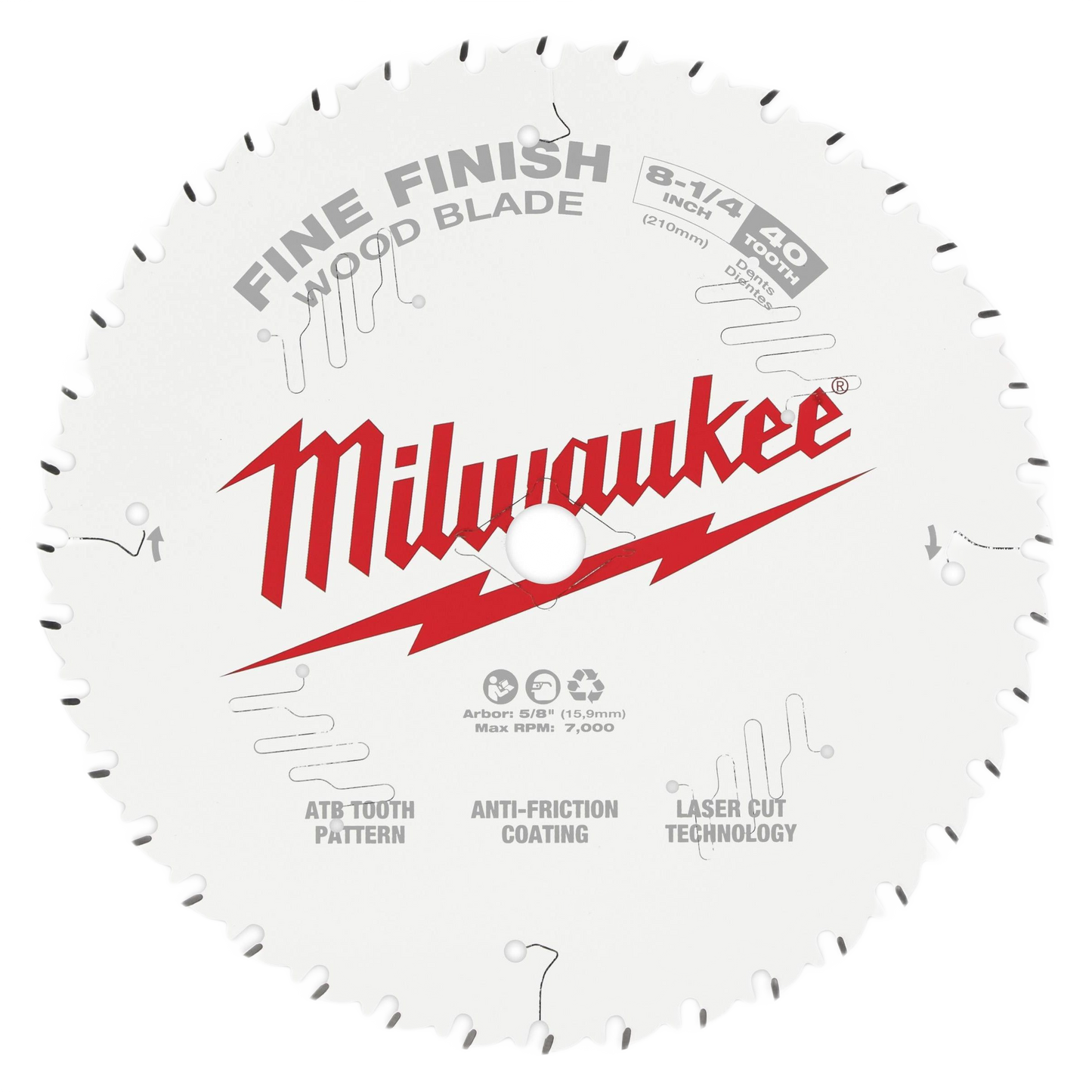 Milwaukee branded fine finish circular saw blade sized 8-1/4 inch with 40 teeth for woodworking projects