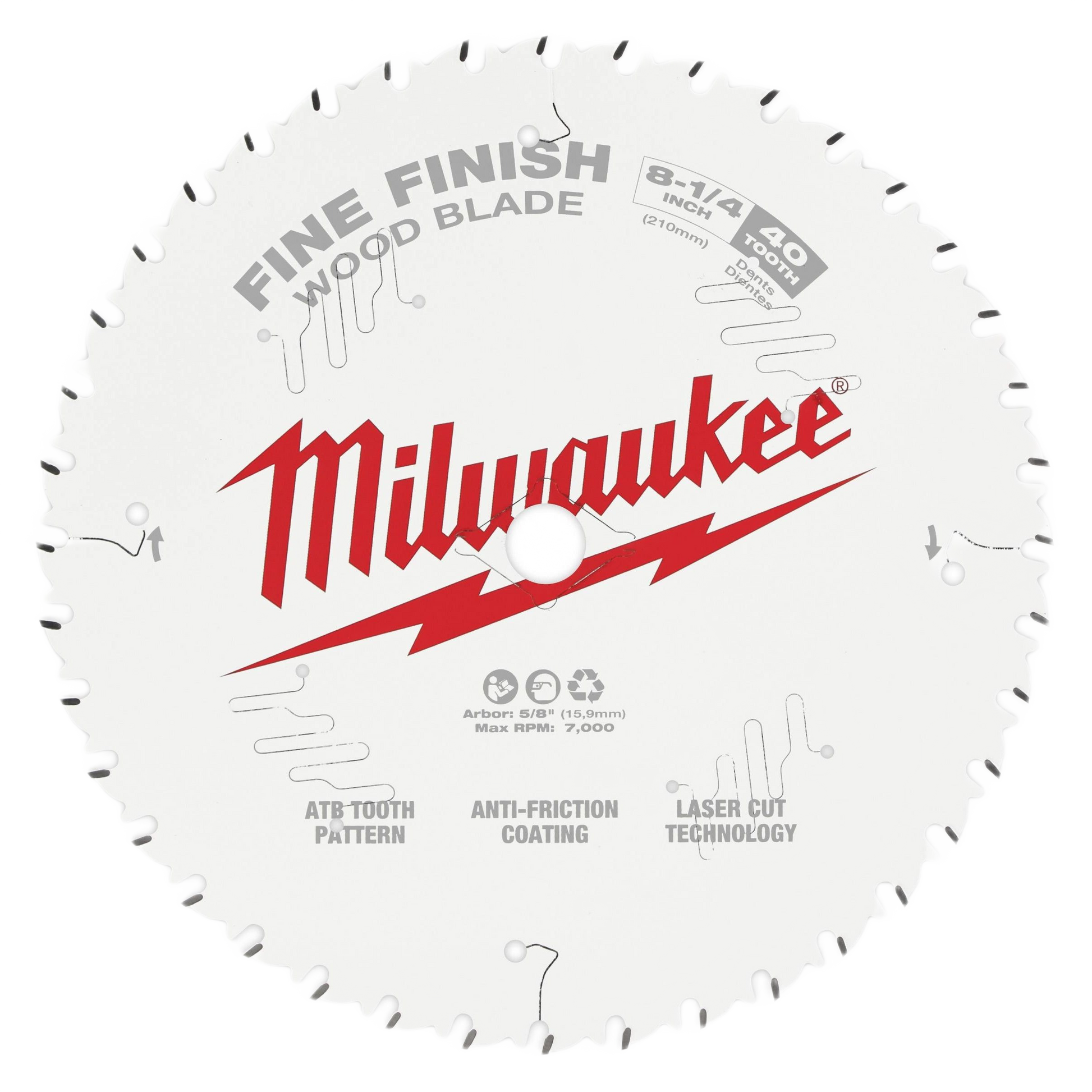 Milwaukee branded fine finish circular saw blade sized 8-1/4 inch with 40 teeth for woodworking projects