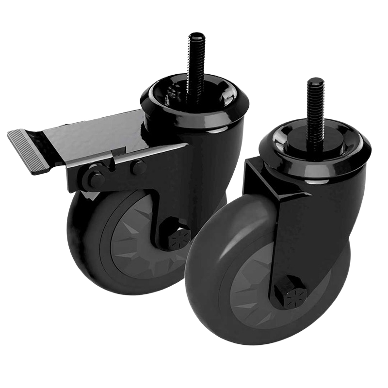 Set of two black 4-inch locking and non-locking casters for outdoor grill accessories and lawn and garden use