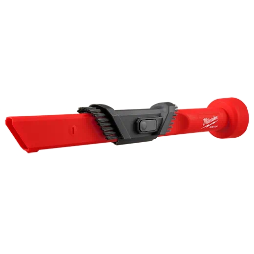 Red 3-in-1 crevice and brush tool with reversible soft bristles for dust collection in woodworking and home improvement projects