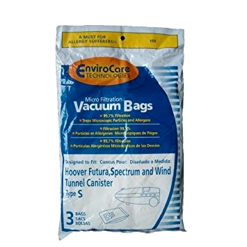 Pack of three EnviroCare vacuum bags with micro filtration, compatible with Hoover Spectrum and Wind canister vacuums for home use
