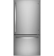 Silver ENERGY STAR bottom-freezer drawer refrigerator with curved handles in Kitchen & Appliances collections