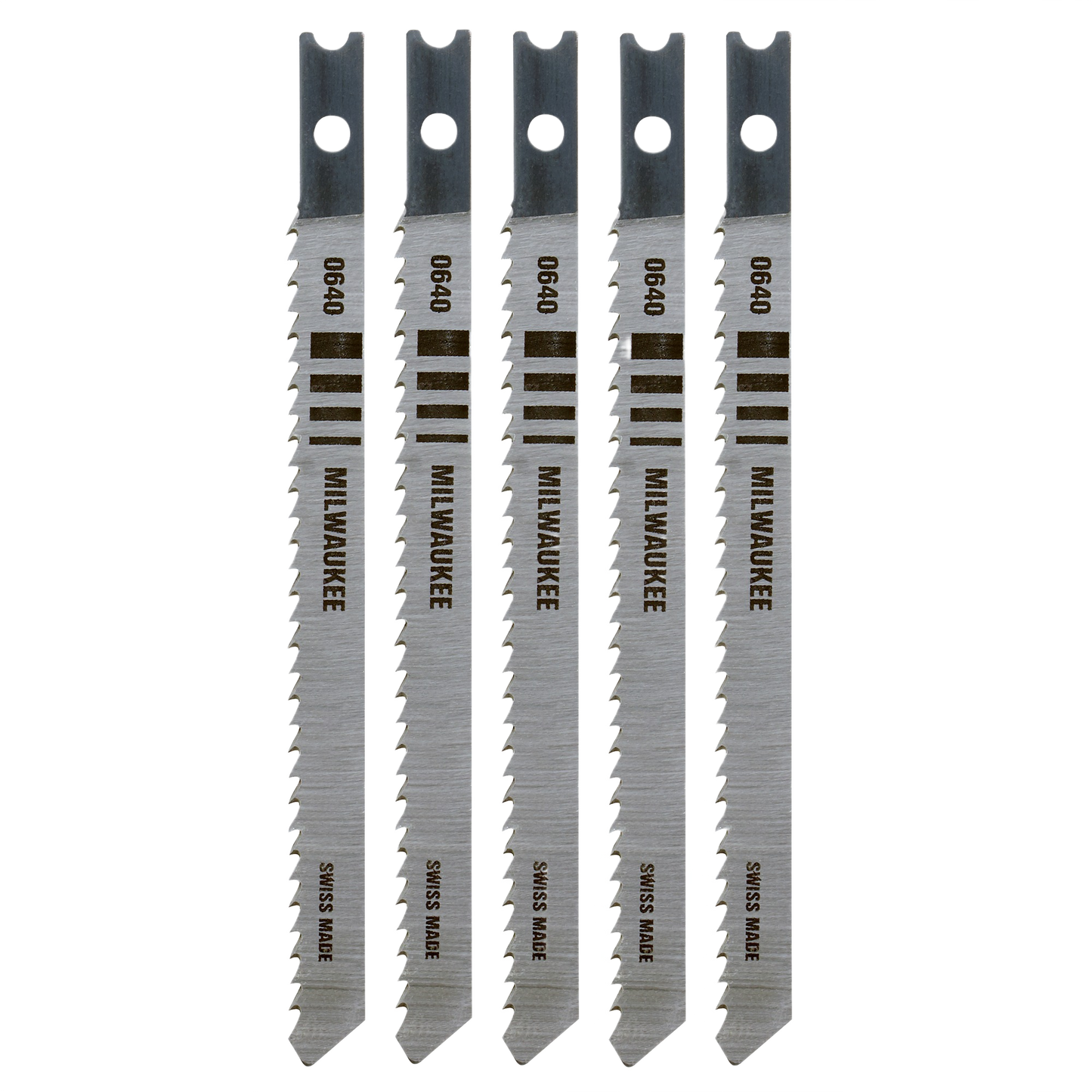 Set of five 4-inch U-shank jigsaw blades with 10 TPI for woodworking in tool and power tool accessories.